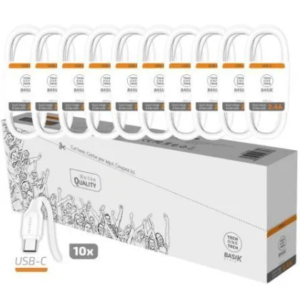 Pack 10 Cables USB 2.0 Tech One Tech Basik TEC2953/ USB Macho - USB Tipo-C Macho/ 1m Blanco
