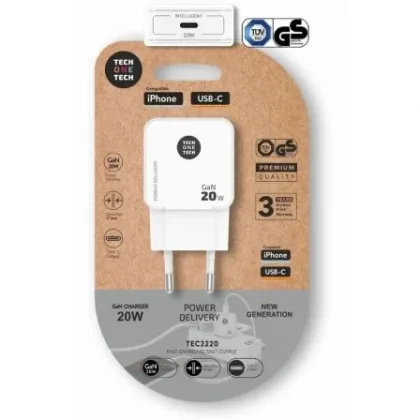 Cargador de Pared GaN Tech One Tech GaN TEC2220/ 1xUSB Tipo-C/ 20W Blanco