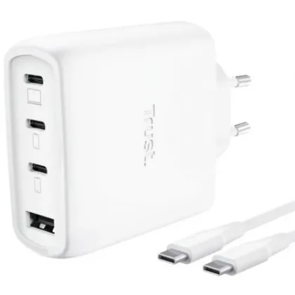 Trust de Pared GaN Maxo 65W 26068/ 3xUSB Tipo-C/ 1xUSB/ Incluye Cable USB Tipo-C/ 65W