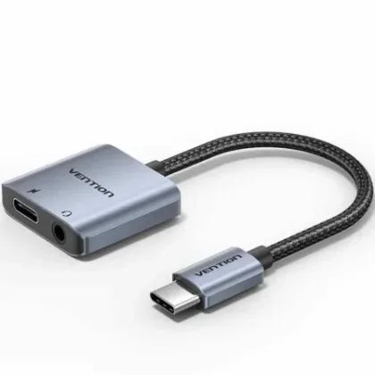 Vention Audio Bigha/ USB Tipo-C Macho - Jack 3.5 Hembra/ USB Tipo-C Pd Hembra Gris