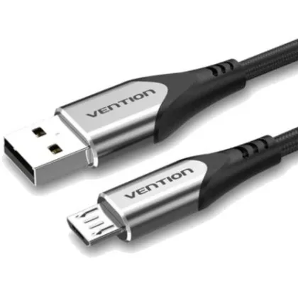 Vention USB 2.0 Coahf/ USB Macho - MicroUSB Macho/ Hasta 60W/ 480Mbps/ 1m Gris