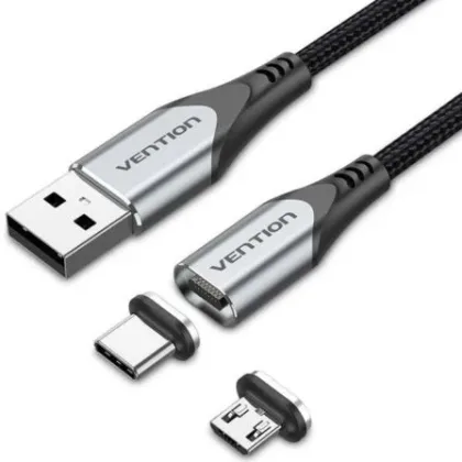 Vention Cable de Carga Magnético USB Tipo-C con MicroUSB Cqmhd/ MicroUSB Macho - USB Tipo-C… Gris