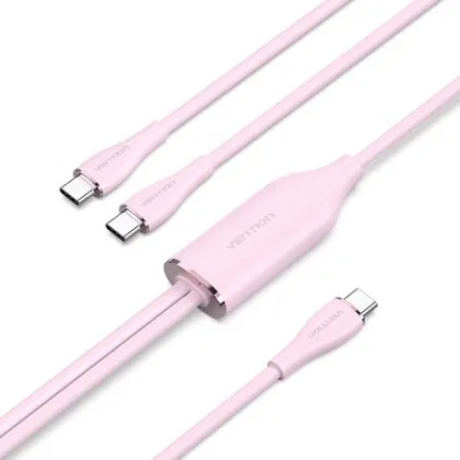 Vention USB Tipo-C Ctmpg/ USB Tipo-C Macho - 2 x USB Tipo-C Macho/ Hasta 100W/ 480Mbps/ 1.5m Rosa