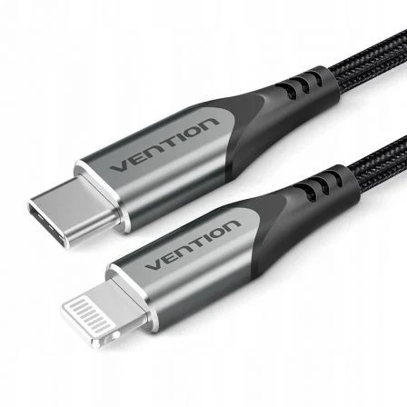 Vention USB 2.0 Tipo-C Lightning Tachf/ USB Tipo-C Macho - Lightning Macho/ 480Mbps/ 1m Gris