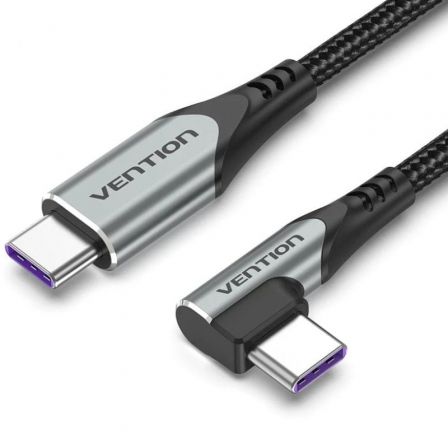 Vention USB 2.0 Tipo-C 90º Takhf/ USB Tipo-C Macho - USB Tipo-C Macho/ Hasta 100W/ 480Mbps/… Gris