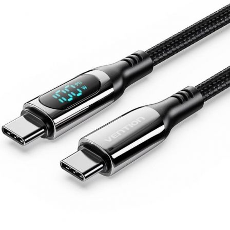 Vention Cable USB 2.0 Tipo-C 5A 100W Taybav/ USB Tipo-C Macho - USB Tipo-C Macho/ Hasta… Negro – LED