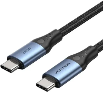 Vention USB 2.0 Tipo-C 5A Trebf/ USB Tipo-C Macho - USB Tipo-C Macho/ Hasta 240W/ 480Mbps/ 1m Azul / Negro