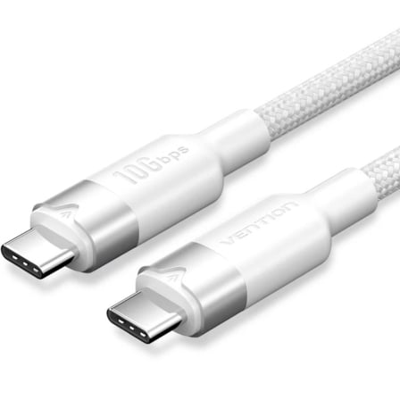 Cable USB 3.2 Tipo-C 5A Vention TRGWF/ USB Tipo-C Macho - USB Tipo-C Macho/ Hasta 100W/ 10Gbps/ 1m/ Blanco