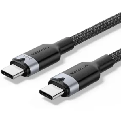 Vention USB 2.0 Tipo-C 5A Tribf/ USB Tipo-C Macho - USB Tipo-C Macho/ Hasta 240W/ 480Mbps/ 1m Negro
