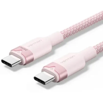 Vention USB 2.0 Tipo-C 5A Tripf/ USB Tipo-C Macho - USB Tipo-C Macho/ Hasta 240W/ 480Mbps/ 1m Rosa