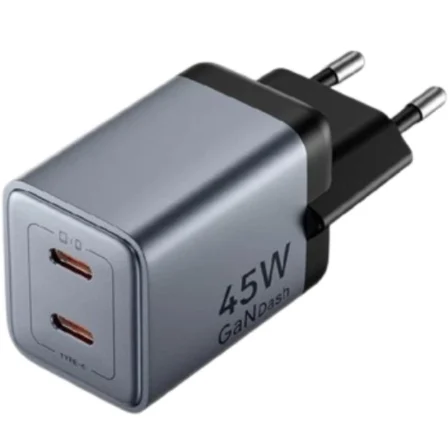 Vention de Pared GaN TZ-FCDH0-EU/ 2xUSB Tipo-C + Cable USB Tipo-C/ 45W