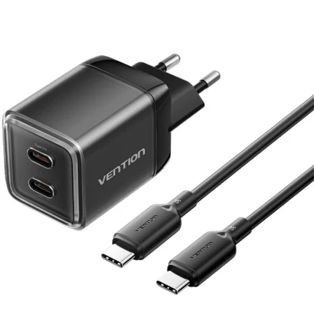 Vention de Pared GaN TZ-FCFB0-EU/ 2xUSB Tipo-C + Cable USB Tipo-C/ 45W