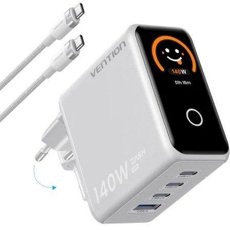 Vention de Pared GaN TZ-FCOI0-EU/ 3xUSB Tipo-C + Cable USB Tipo-C/ 1xUSB/ 140W