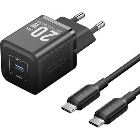 Vention de Pared GaN TZ-FEPB0-EU-01/ 1xUSB Tipo-C + Cable USB Tipo-C/ 20W