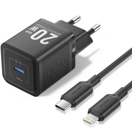 Vention de Pared GaN TZ-FEPB0-EU-02/ 1xUSB Tipo-C + Cable Lightning/ 20W