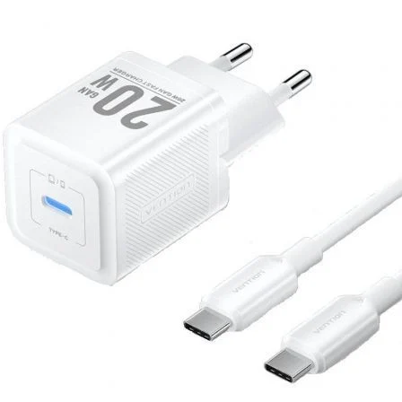 Vention de Pared GaN TZ-FEPW0-EU-01/ 1xUSB Tipo-C + Cable USB Tipo-C/ 20W