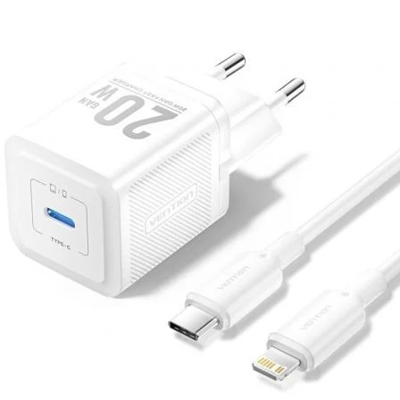 Vention de Pared GaN TZ-FEPW0-EU-02/ 1xUSB Tipo-C + Cable Lightning/ 20W