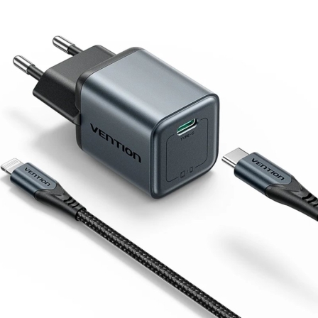 Vention de Pared GaN TZ-FEVH0-EU/ 1xUSB Tipo-C + Cable Lightning/ 20W