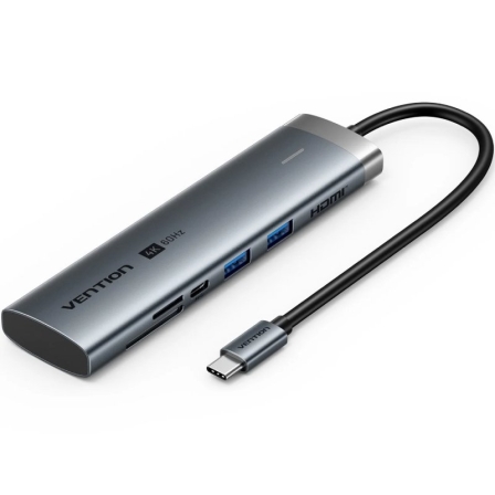 Vention Docking USB Tipo-C Tpshb/ 1xHDMI 4K/ 2xUSB/ 2xUSB Tipo-C/ 1xRJ45/ 1xUSB Tipo-C Pd/… Gris