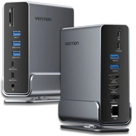 Vention Docking USB Tipo-C TPUH0/ 2xHDMI 4K/ 1xDisplayPort/ 3xUSB Tipo-C/ 5xUSB/ 1xRJ45/… Gris