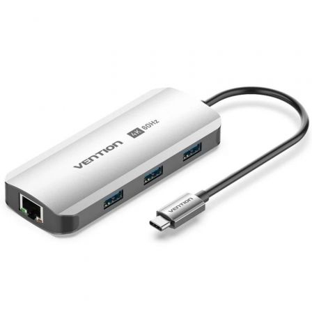 Vention Docking USB Tipo-C Tqhhb/ 1xHDMI 4K/ 3xUSB/ 1xUSB Tipo-C Pd/ 1xRJ45 Gris