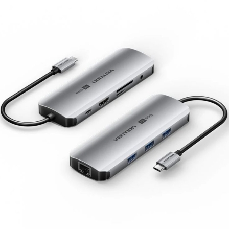Vention Docking USB Tipo-C Tqlhb/ 1xHDMI 4K/ 3xUSB/ 1xUSB Tipo-C Pd/ 1xRJ45/ 1xJack 3.5mm/… Gris