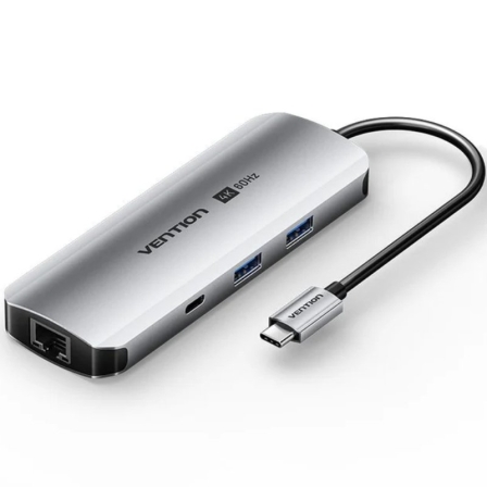 Vention Docking USB Tipo-C Tqmhb/ 1xHDMI 4K/ 2xUSB/ 1xUSB Tipo-C/ 1xJack 3.5mm / 1xRJ45/… Gris