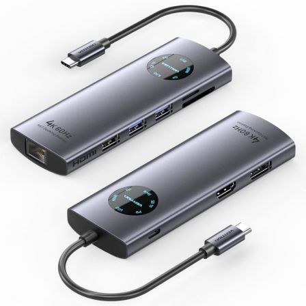 Vention Docking USB Tipo-C Tquhb/ 1xHDMI 4K/ 1xDisplayPort/ 3xUSB/ 1xRJ45/ 1xUSB Tipo-C Pd/… Gris