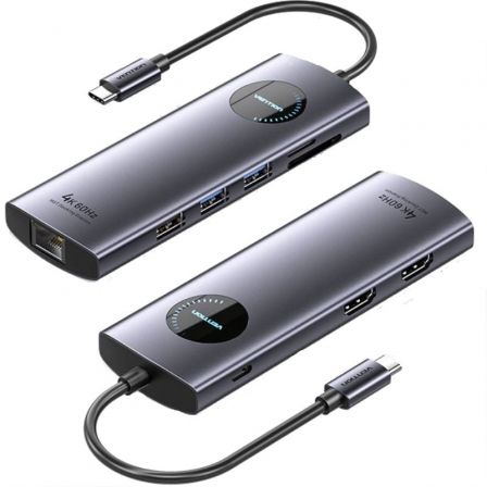 Vention Docking USB Tipo-C Tqvhb/ 2xHDMI 4K/ 3xUSB/ 1xRJ45/ 1xLector de Tarjetas/ 1xUSB… Gris
