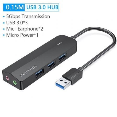 Vention Hub USB 3.0 con Tarjeta de Sonido Chibb/ 3xUSB/ 1xMicroUSB Pd