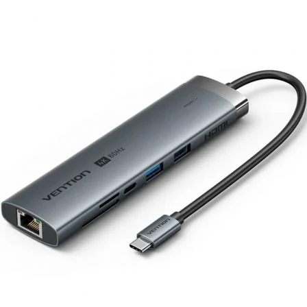 Vention Hub USB Tipo-C 3.2 Tgvhb/ 2xUSB/ 1xUSB Tipo-C Pd/ 1xUSB Tipo-C/ 1xRJ45/ 1xLector de… Gris