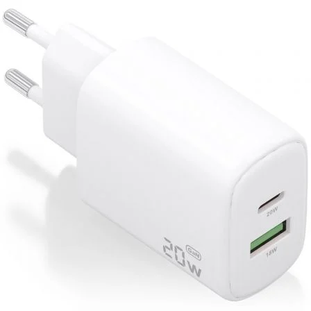 Aisens de Pared GaN A110-0909/ 1xUSB Tipo-C/ 1xUSB/ 20W Blanco