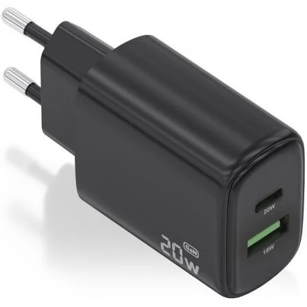 Aisens de Pared GaN A110-0910/ 1xUSB Tipo-C/ 1xUSB/ 20W Negro