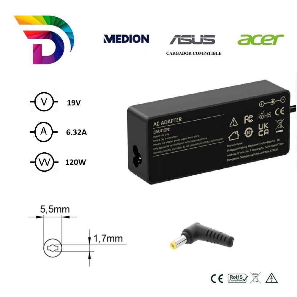 Dayma Cargador compatible para Acer / ASUS / Medion 65W 19V 3.42A 5.5x1.7 mm