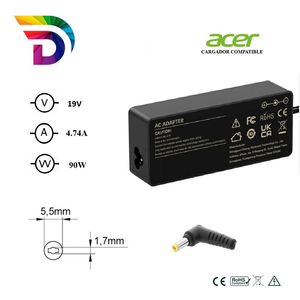 Dayma Cargador compatible para Acer 90W 19V 4.74A 5.5x1.7 mm