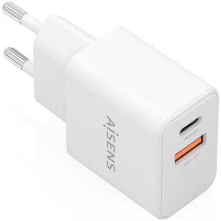 Aisens de Pared GaN A110-1025/ 1xUSB Tipo-C/ 1xUSB/ 20W Blanco