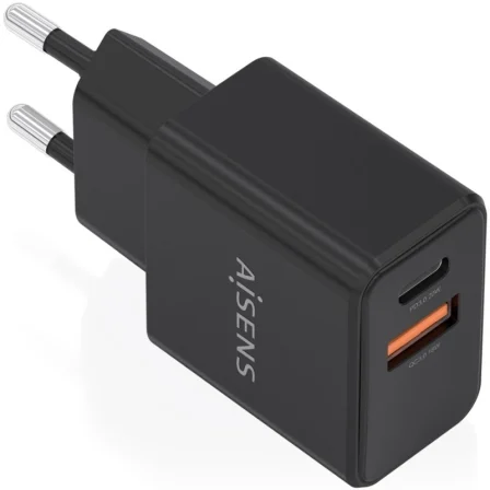 Aisens de Pared GaN A110-1026/ 1xUSB Tipo-C/ 1xUSB/ 20W Negro