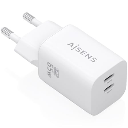 Cargador de Pared GaN Aisens A110-1029/ 2xUSB Tipo-C/ 65W/ Blanco
