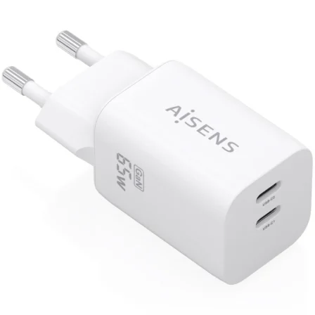Cargador de Pared GaN Aisens A110-1029/ 2xUSB Tipo-C/ 65W/ Blanco