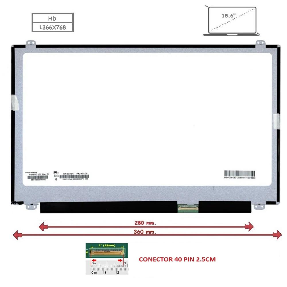 Pantalla compatible para portátil LED 15.6\" SLIM 40 Pines HD Con Brackets