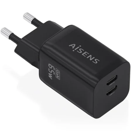 Aisens de Pared GaN A110-1030/ 2xUSB Tipo-C/ 65W Negro