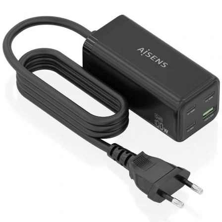 Aisens Sobremesa GaN ASCH-100W4P054-BK/ 3xUSB Tipo-C/ 1xUSB/ 100W
