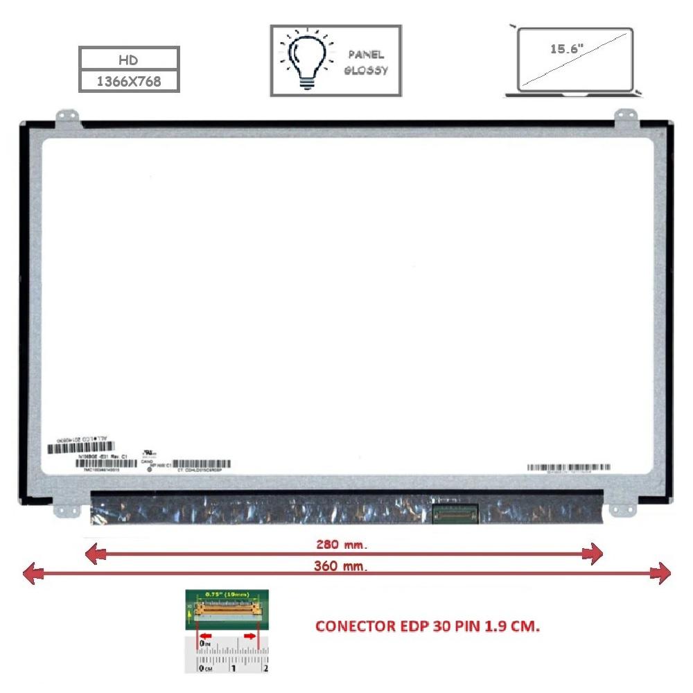 Pantalla compatible para portátil LED 15.6\" SLIM 30 Pines HD Con Brackets Ancho 360 mm. Brillo