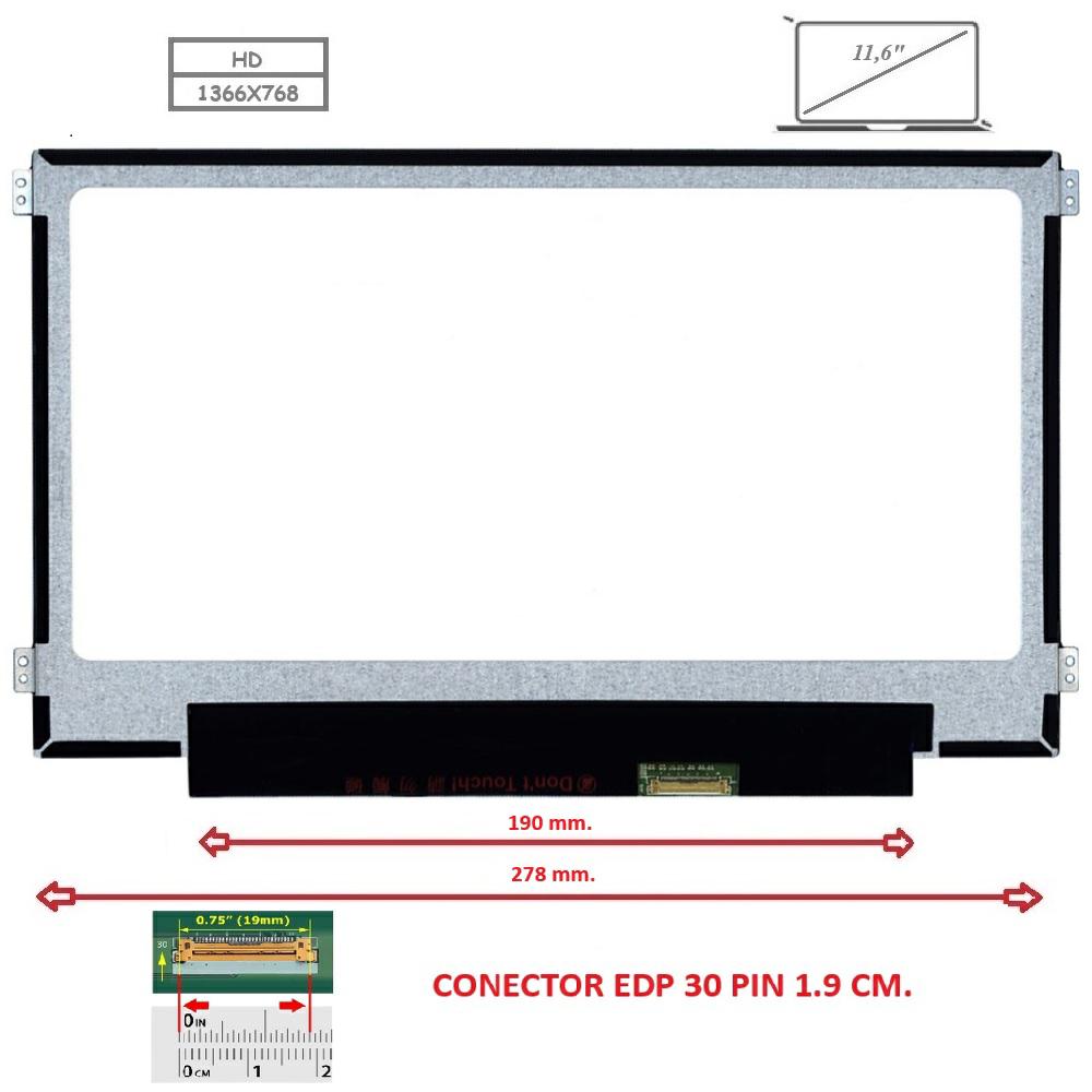 Pantalla compatible para portátil LED 11.6\" SLIM 30 Pines HD Brackets laterales