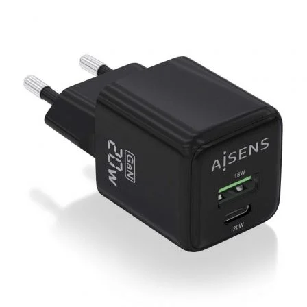 Aisens de Pared GaN ASCH-20W2P011-BK/ 1xUSB Tipo-C/ 1xUSB/ 20W
