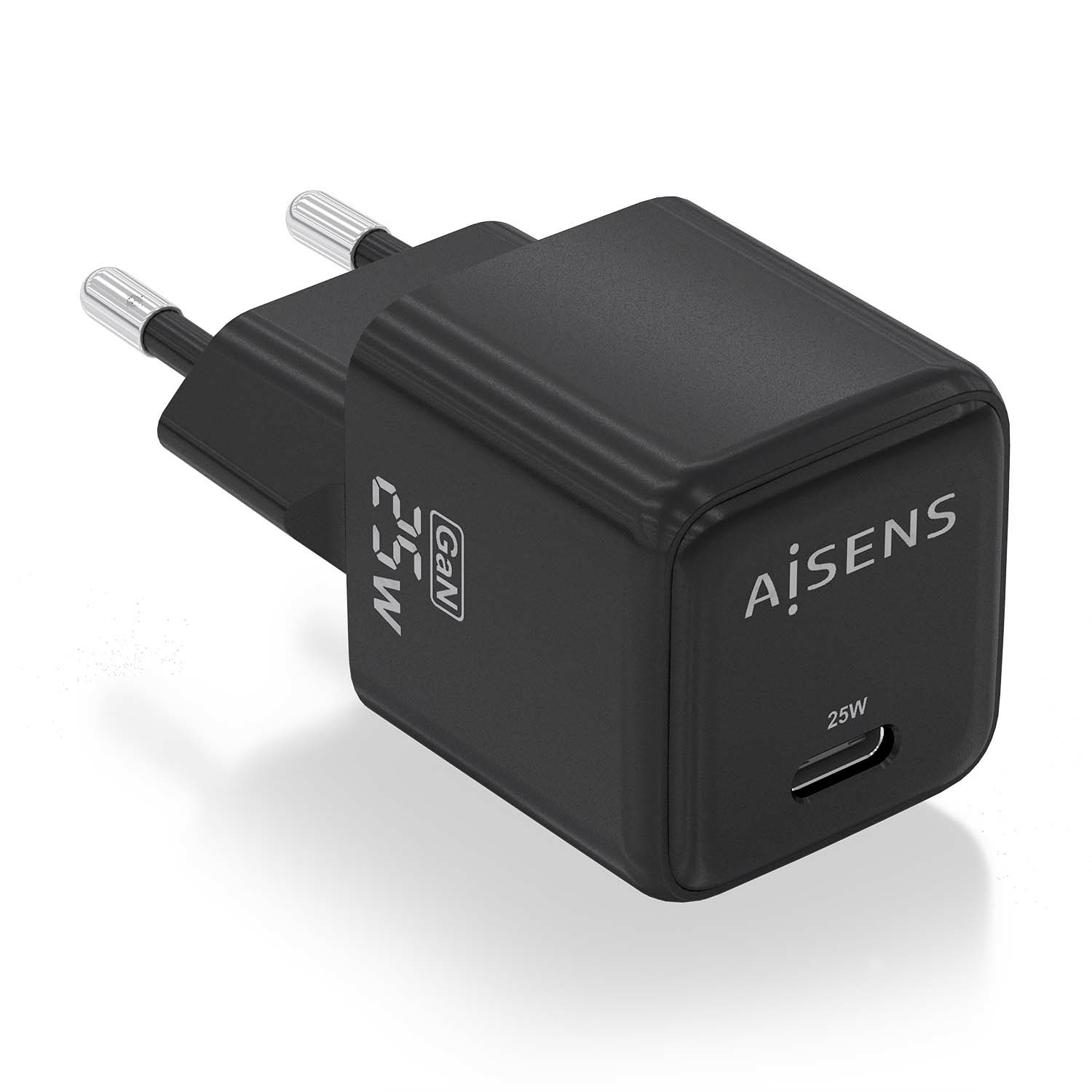 AISENS - CARGADOR GaN 25W, 1xUSB-C PD3.0 QC4.0, NEGRO
