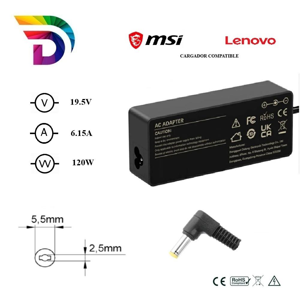 Dayma Cargador compatible para Lenovo / MSI 120W 19.5V 6.15A 5.5x2.5 mm