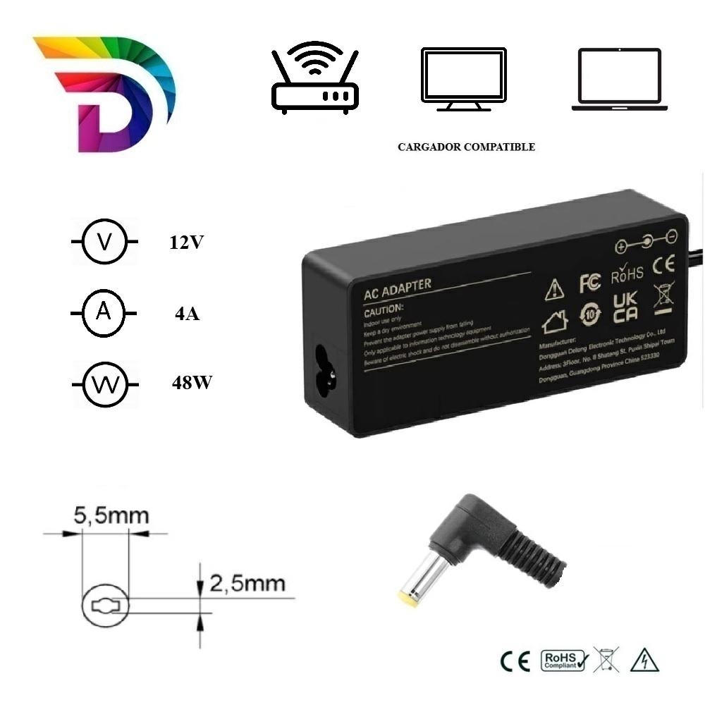 Cargador compatible universal para Router / LCD / Portátil 48W 12V 4A 5.5x2.5 mm Dayma