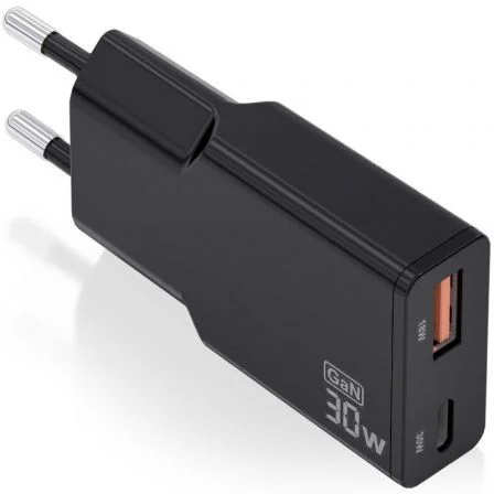 Aisens de Pared GaN ASCH-30W2P047-BK/ 1xUSB Tipo-C/ 1xUSB/ 30W Negro