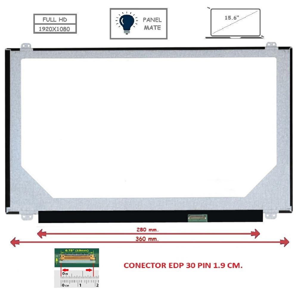 Pantalla compatible para portátil LED 15.6\" SLIM 30 Pines FULL HD Con Brackets Ancho 360 mm. Mate